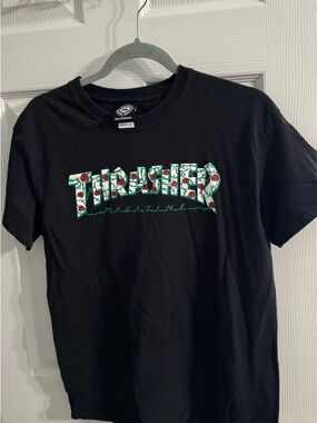 Thrasher Black T‑Shirt with White Neck Label